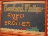 Seafood platter Fried or Boiled  fiberboard sign staining 25 1/2