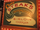 Choice Steaks Charbroiled Sirloin Tenderloin fiberboard stains 25 1/2