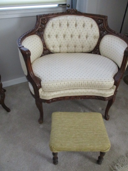 Carved Circular Arm Chair 32" x 35" & Ottoman