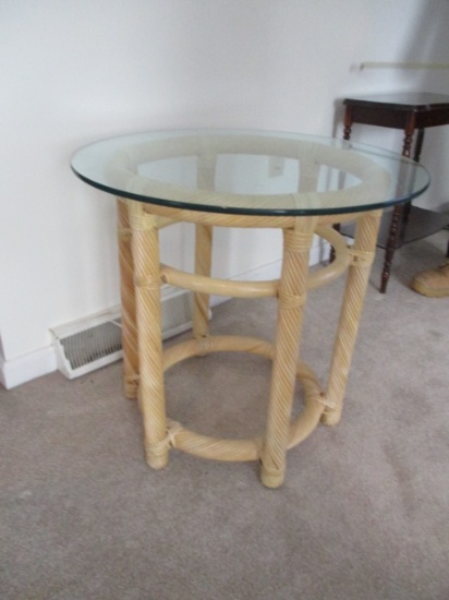 Rattan Circular Glass Top Table 24" x 22" High