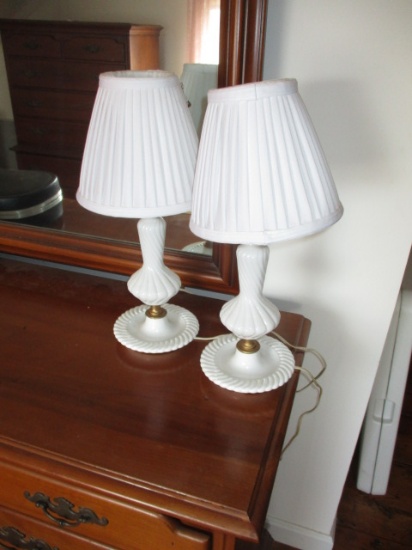 Pair 18" White Glass Boudoir Lamps