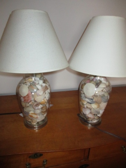 Pair Glass Seashell Lamps 20"