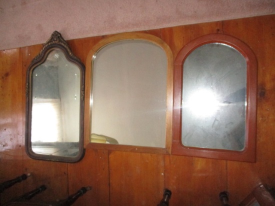 Ornate Circa 1930's Glass Mirror 31" X 16" and 2 Arched Top Mirrors