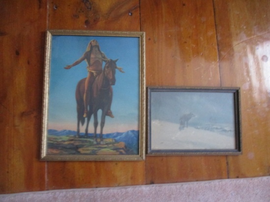 Native American "Appeal to the Spirit" Print Frame 17" X 13' & Lone Wolf 9" X 13"