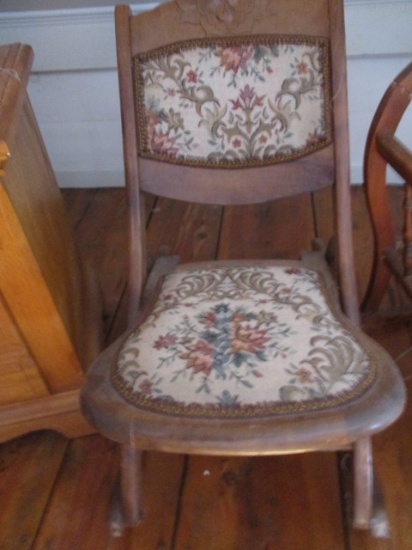Needlepoint Rocker with Carved Floral Back 27"