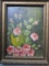 Signed Still Life Roses Oil on Board Back Label 