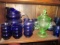 Cobalt Blue Glass Pitcher and Glasses, Sailboat Pitcher and Glasses and Other Glassware