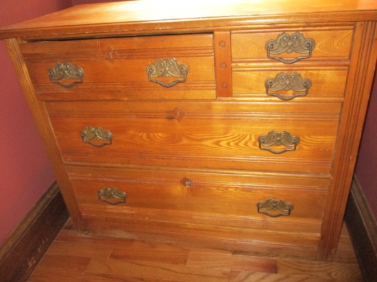 Antique Oak Chest - 2 Small Drawers Top Right and Drawer Top Left and 2 Larger Drawers