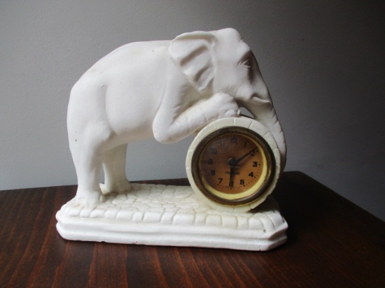 Mercedes Parian Elephant Clock 6 1/2" High x 7 1/2" Base