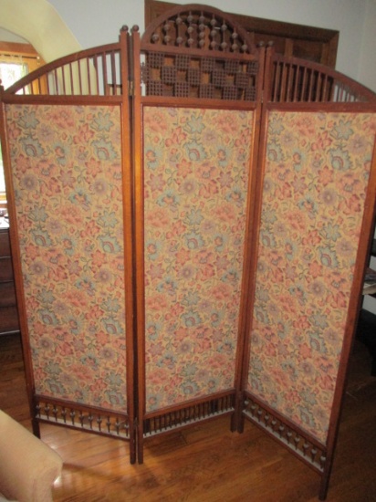 3 Section Floral Fabric Wood Framed Dressing Screen 63" Wide x 75 1/2" High