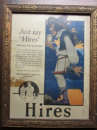 Hires Root Beer Maxfield Parrish Print Ad Some Edge Tearing and Staining - Frame 9 1/2" x 7 1/2"