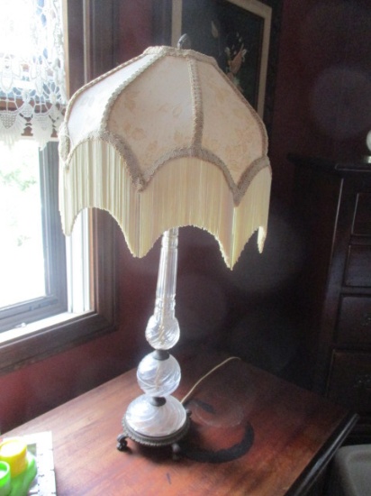 Glass Table Lamp with Fringed Shade 30"