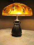 Pittsburgh Leaf Design Lamp with Bronze Patinated Iron Art Nouveau Base