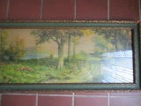 R. Atkinson Fox Print of Country Road - Some Frame Chipping - Frame 12 1/2