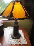 Pottery Lamp With Slag Glass Shade