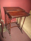 Pair Burl Veneer Nesting Tables with Largest 19 1/2