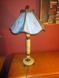 Alabaster Table Lamp Married with 6 Panel Blue Shade 28