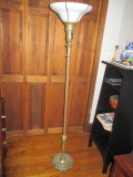 Metal Floor Lamp Slag Glass Shade (Appears to be Added) 66 1/2