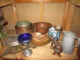 Copper Pots, Farber Bros Chrome and Cobalt Blue Candy Dish and Other Metalware
