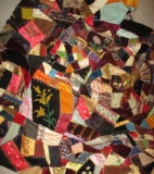 Small Patchwork Quilt with Embroidered Cat, Owl, Etc. 58