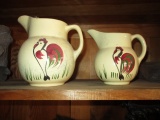 2 Rooster Pitchers Marked USA - Attributed to Watt