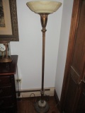 Metal Floor Lamp Glass Shade Alabaster on Metal Base 65