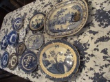 Blue Willow Platters, Flow Blue, Mulberry and Other Transferware (Some as Found)