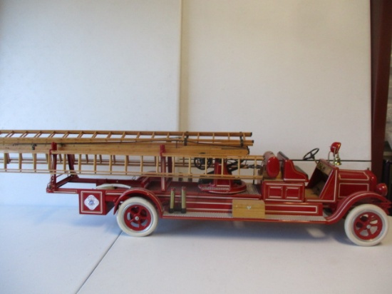 Michigan State Fire Truck by "King K" Ken Kovack signed Metal & Wood - 60" from Bumper Ladder end