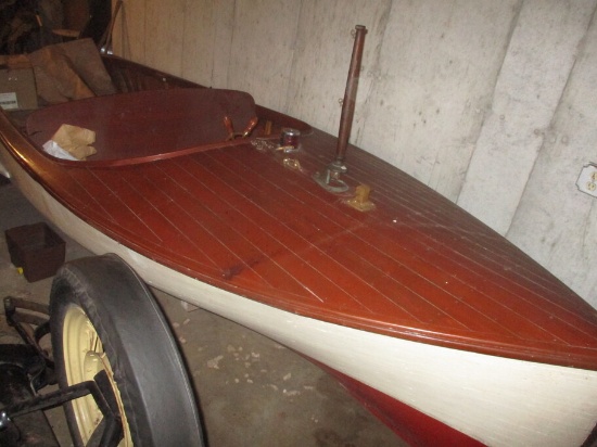 Old Town (Maine) Wooden Motor Boat (No Motor) - 14 1/2 Feet