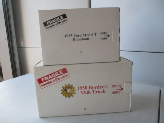 Danbury Mint 1925 Ford Model T Runabout 1:24 Scale and Danbury Mint 1950 Borden's Milk Truck.