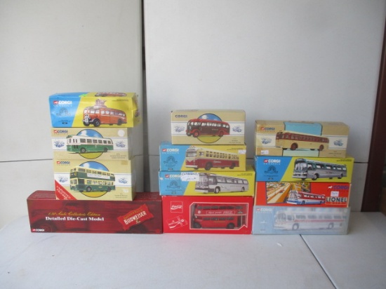 11 Corgi Buses 1:50 Scale, Corgi Classics, Anheuser-Busch, DC Transit Fish Bowl, Others 1 Coca-Cola
