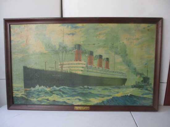 Aquitania Cunard Line in Service from 1914-1950 Troop Ship During WWI. 24 1/2" x 40 1/2" Print.