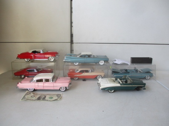 Franklin & Danbury Mint 1:24 Scale 7 Autos: Some Parts Loose or Missing. 56 Chevy Belair -
