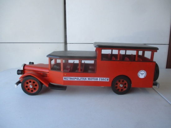 Wooden Metropolitan Motor Coach Model; Handcrafted 1 1/2 Deck Bus 24"