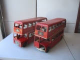 2 Pressed Steel Double Decker Buses. Tri-Ang Made in England L. Bros LTD.
