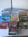 10 Model Kits. Some sealed, Some Opened. A Few Open Boxes have Some Minor Damage, but