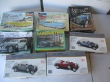 8 Vintage Model Car Kits. 4 Are Diecast Body Kits, 2 1930's Plastic Kits. 2 Early Issue 1/20 Scale
