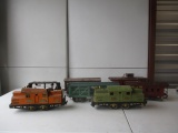 7 Pieces - The Ives Railway Lines; Live Stock Cars, Engine 3242, Engine Parts.