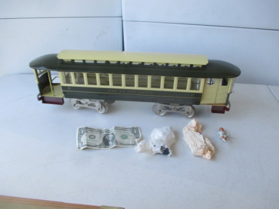 Williams Reproductions No. 8 Trolley - "Pay as You Enter" with Wooden Box and 3 Cast Iron Figures.
