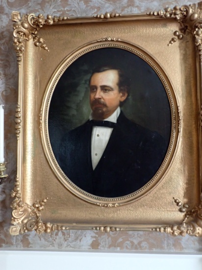 Oil on Canvas Portrait of 19th Century Gentleman in Gold Gild Frame