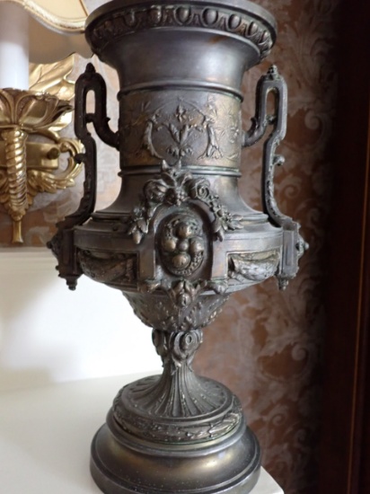 Ornate Heavy Metal Vase Bronze Toned Metal