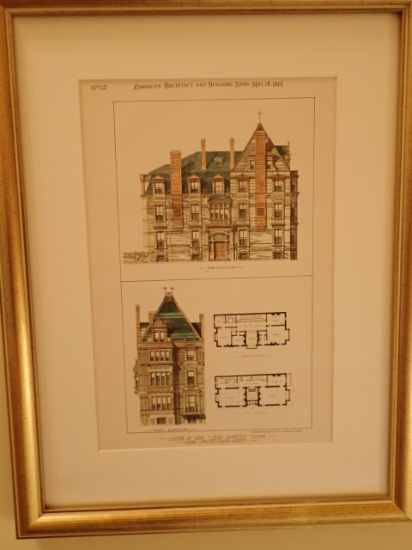 Mrs. Fiske Boston House American Architecture and Building News 1878 Lithograph Framed
