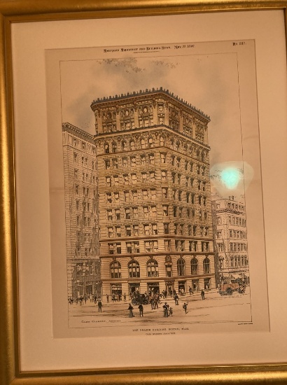 Brazer Building Boston American Architecture and Building News 1898 Lithograph Framed