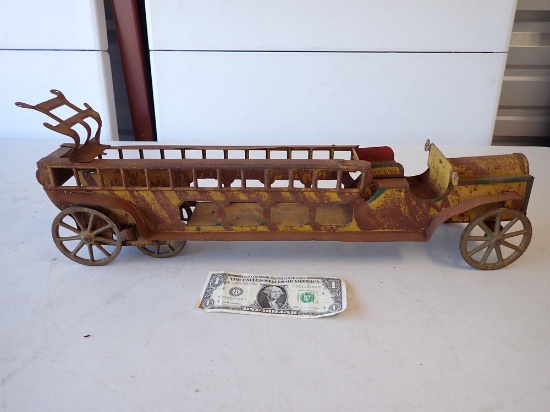 Tin and Wood Antique Fire Truck - 22"