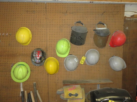 ASSORTED HARD HATS, WELDING MASKS AND (4) PAIRS OF MUD BOOTS
