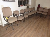 PNEUMATIC BASE DESK CHAIR, (2) SIDE ARMS AND (7) ARMLESS CHAIRS