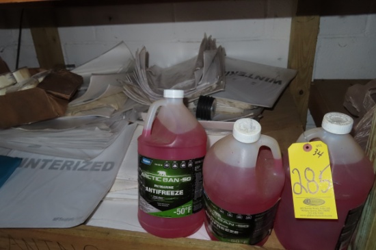 (34) 1 GALLON JUGS OF RV & MARINE ANTIFREEZE WITH WINTERIZATION SIGNS