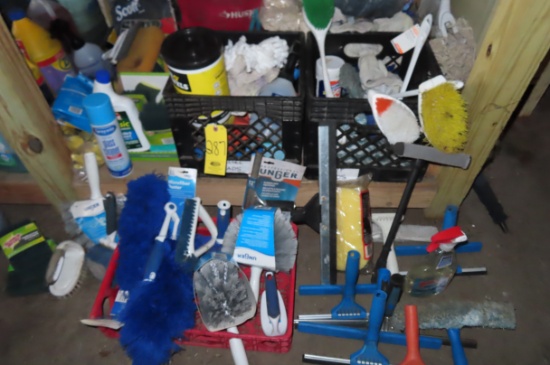 1 SECTION OF ASST. MOPS, SQUEEGEES, AND CLEANING SUPPLIES