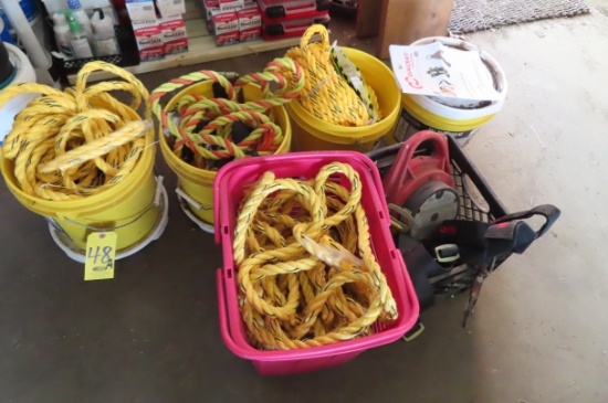 (5) GUARDIAN QUALCRAFT FALL PROTECTION KITS, (1) MILLER LIFELINE WINCH AND ASST. ROPE