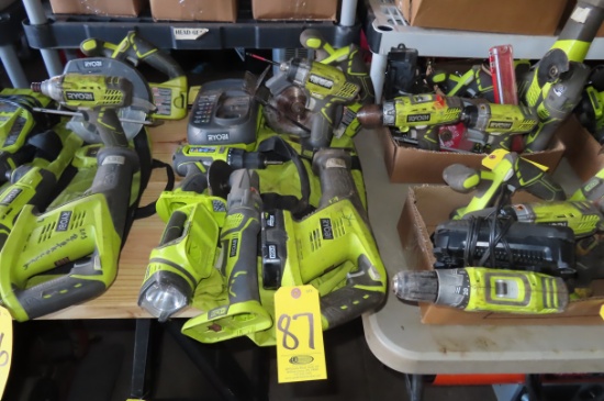 RYOBI 8 PIECE CORDLESS POWER SET, ONE BATTERY AND CHARGER